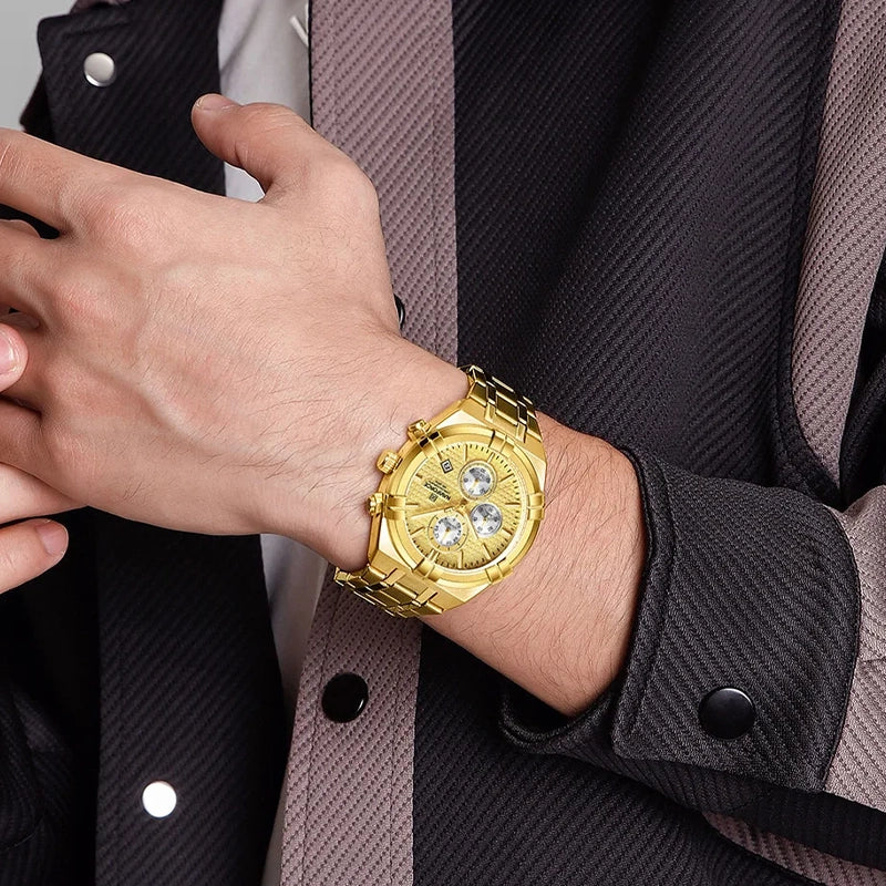 Relógio Casual Masculino Naviforce Elegant Gold
