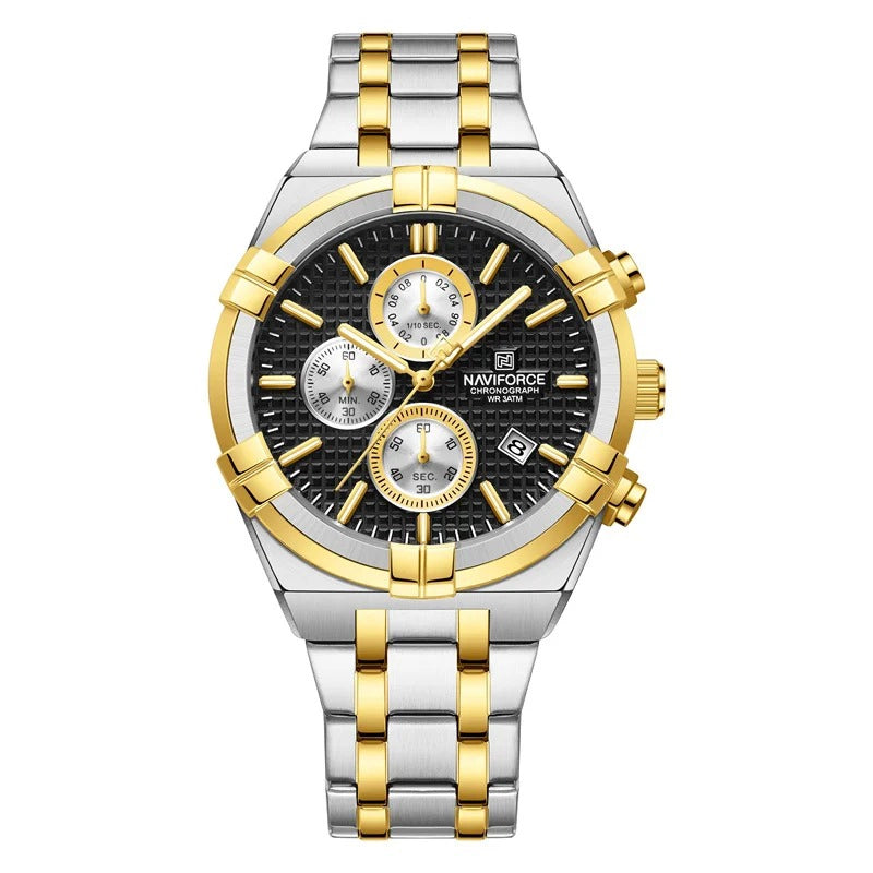 Relógio Casual Masculino Naviforce Elegant Gold Black