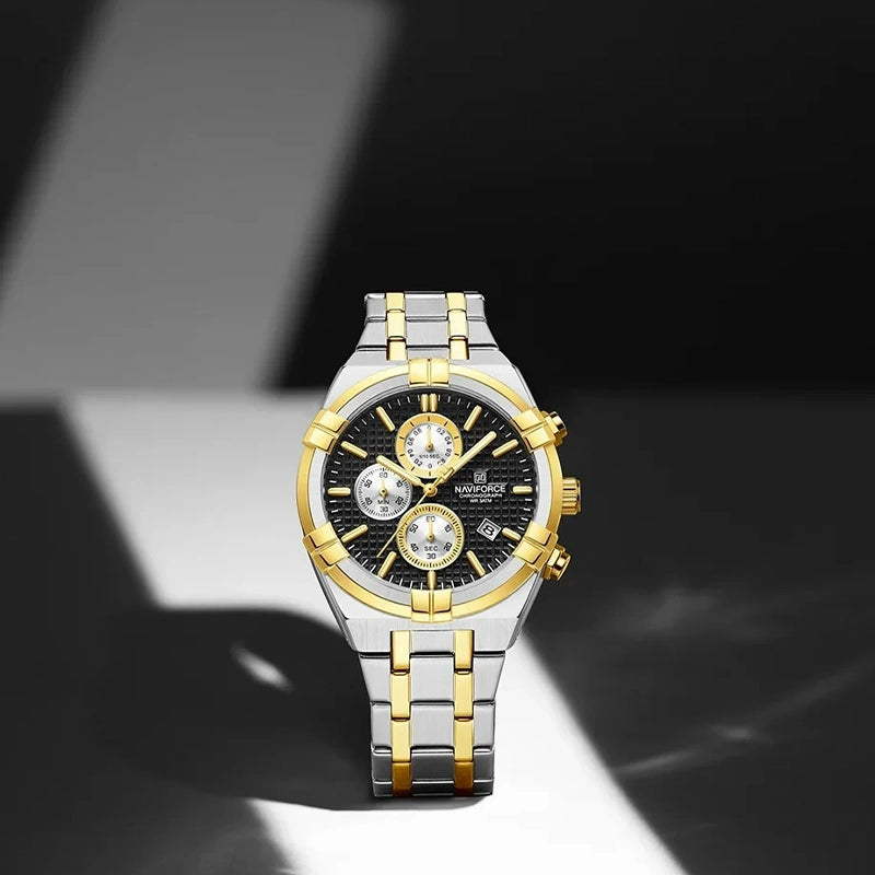 Relógio Casual Masculino Naviforce Elegant Gold Black