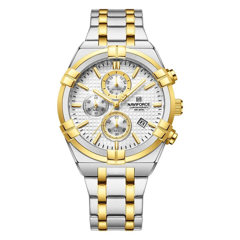 Relógio Casual Masculino Naviforce Elegant White Gold