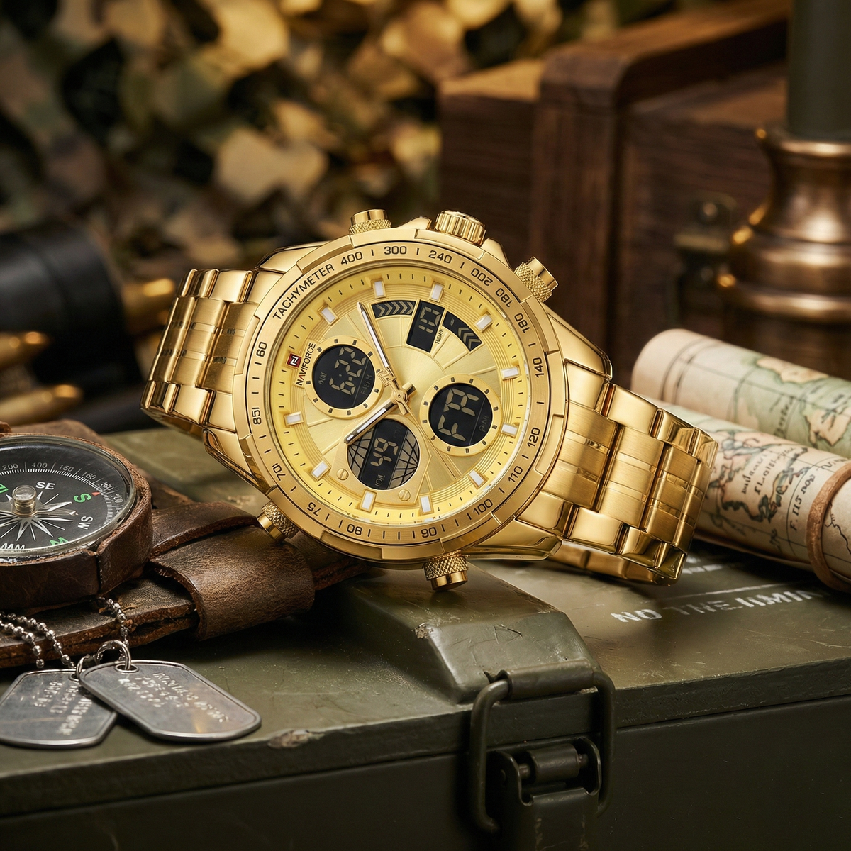 Relógio Naviforce Militar Esportivo Vanguard Gold NF9197