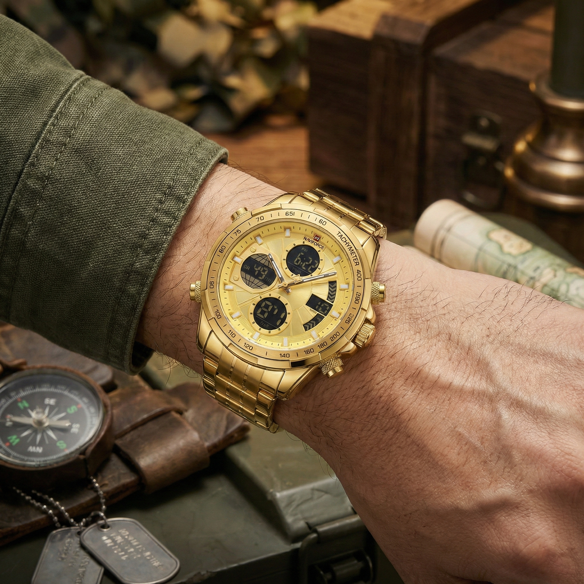 Relógio Naviforce Militar Esportivo Vanguard Gold NF9197