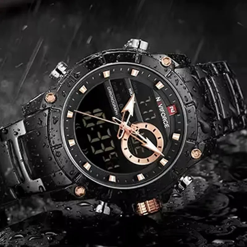 Relógio Masculino Aço Naviforce NF 9163 Black