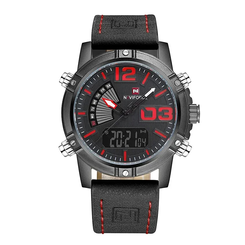 Relógio Masculino Pulseira de Couro Naviforce Denver Black