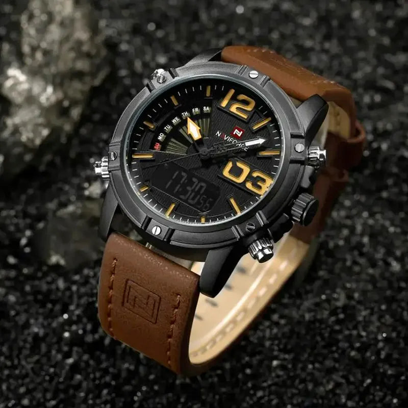 Relógio Masculino Pulseira de Couro Naviforce Denver Brown