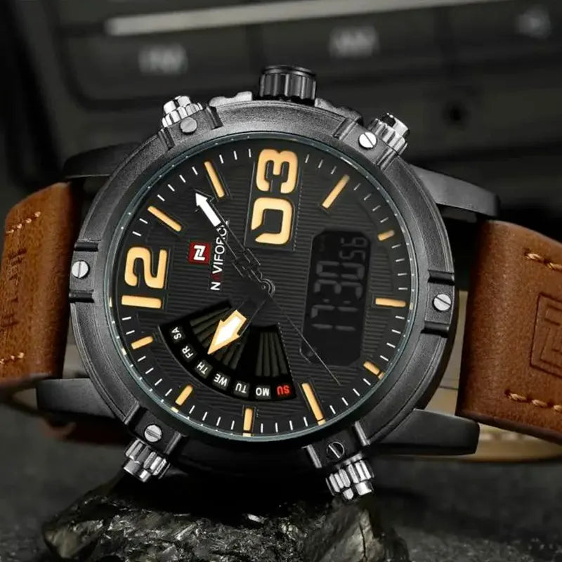 Relógio Masculino Pulseira de Couro Naviforce Denver Brown