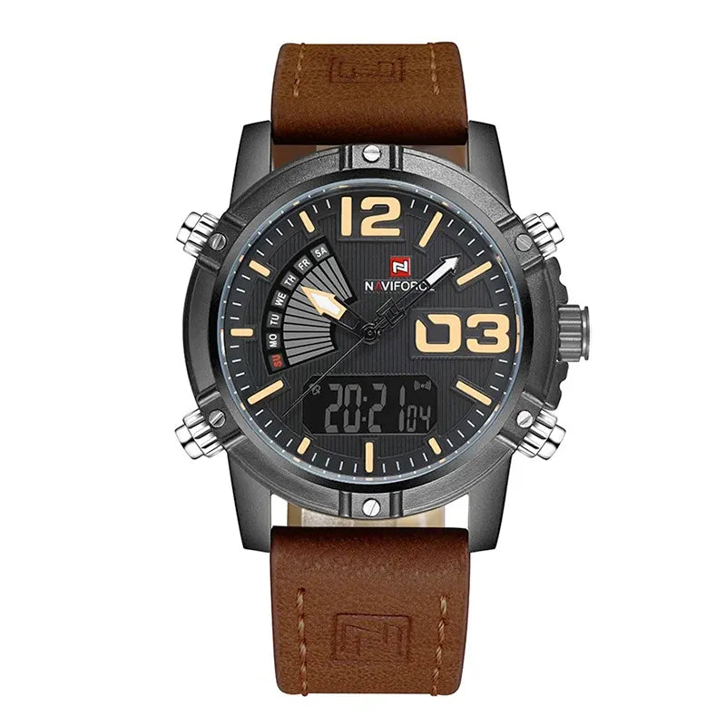 Relógio Masculino Pulseira de Couro Naviforce Denver Brown