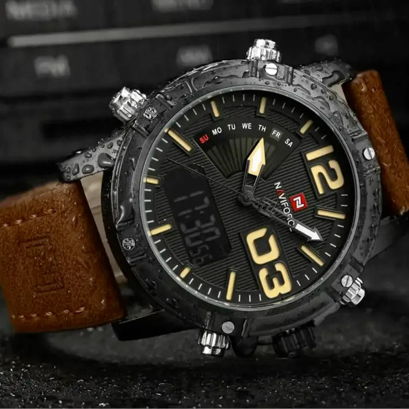 Relógio Masculino Pulseira de Couro Naviforce Denver Brown