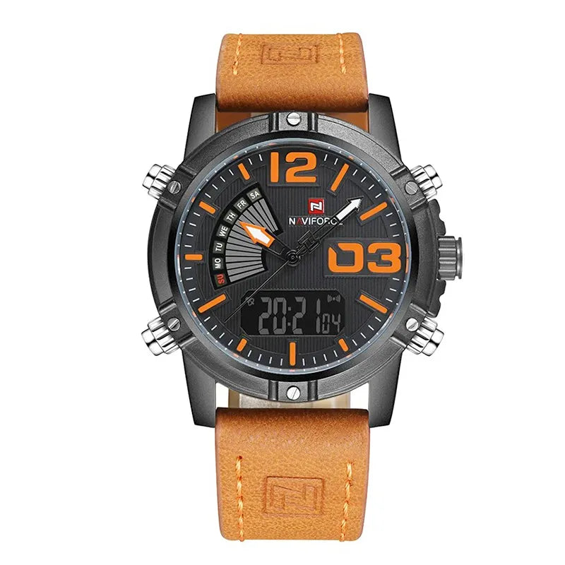 Relógio Masculino Pulseira de Couro Naviforce Denver Caramel