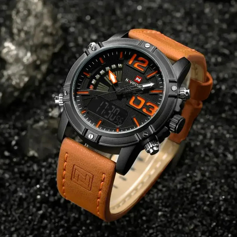 Relógio Masculino Pulseira de Couro Naviforce Denver Caramel