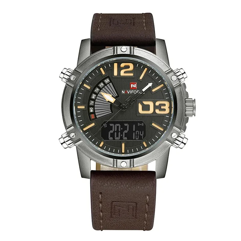 Relógio Masculino Pulseira de Couro Naviforce Denver Coffee