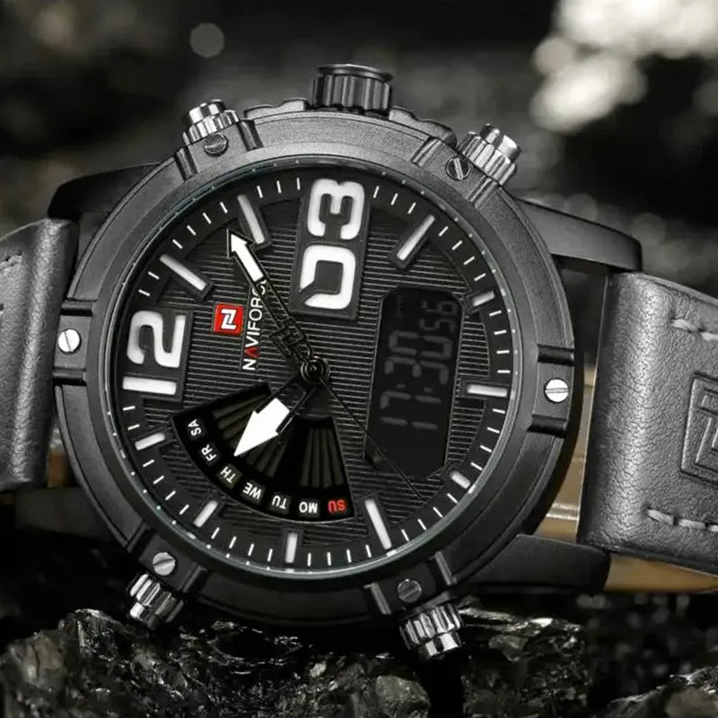 Relógio Masculino Pulseira de Couro Naviforce Denver Gray