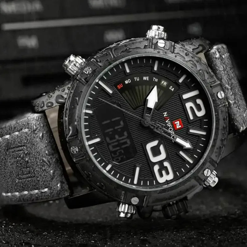 Relógio Masculino Pulseira de Couro Naviforce Denver Gray