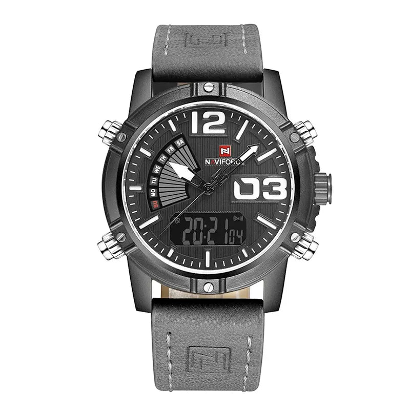 Relógio Masculino Pulseira de Couro Naviforce Denver Gray