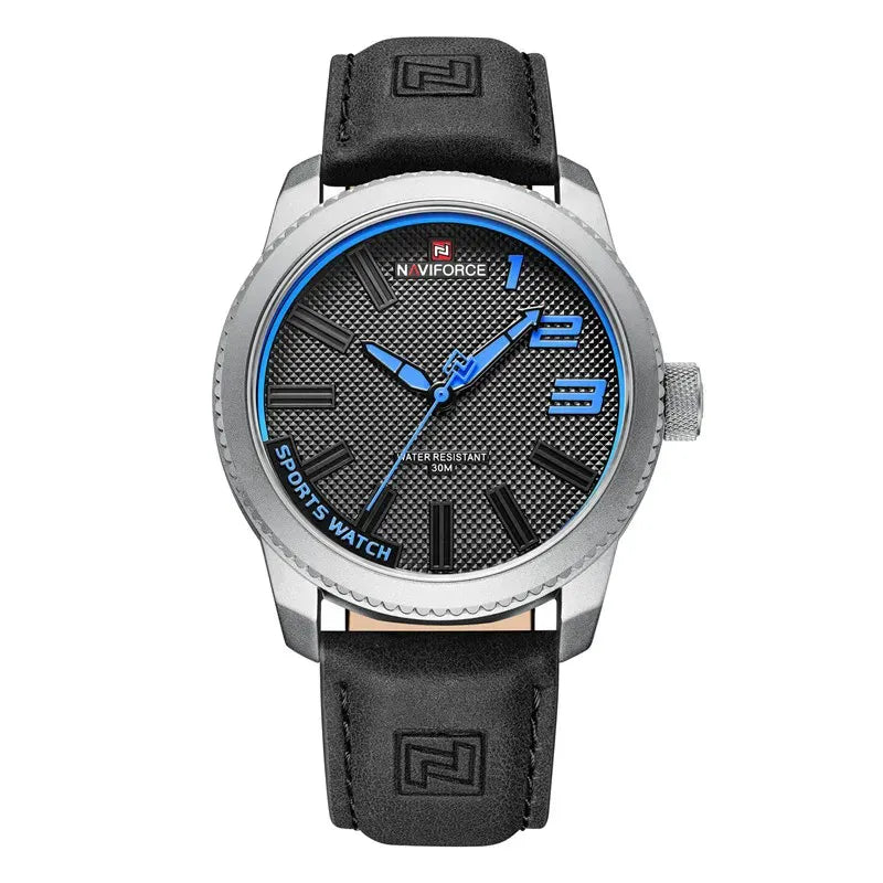 Relógio Masculino Pulseira de Couro Naviforce NF 9202 Black