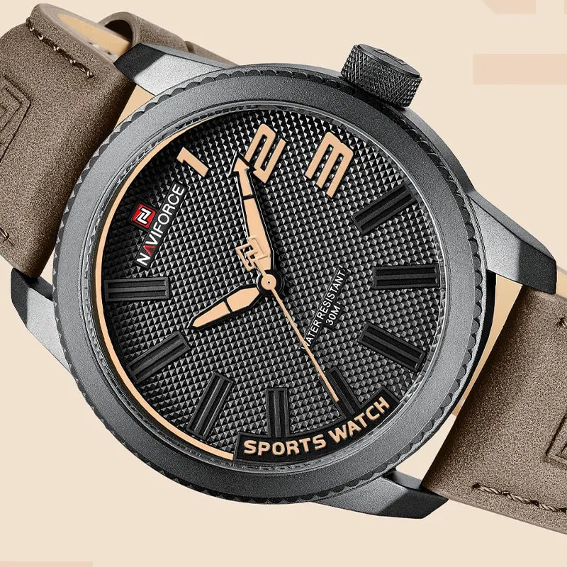 Relógio Masculino Pulseira de Couro Naviforce NF 9202 Brown