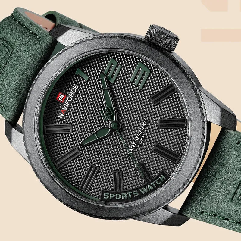 Relógio Masculino Pulseira de Couro Naviforce NF 9202 Green