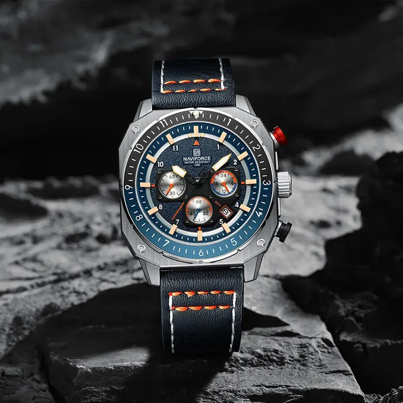 Relógio Masculino Pulseira de Couro Naviforce Signature Ocean