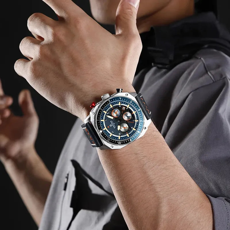 Relógio Masculino Pulseira de Couro Naviforce Signature Ocean