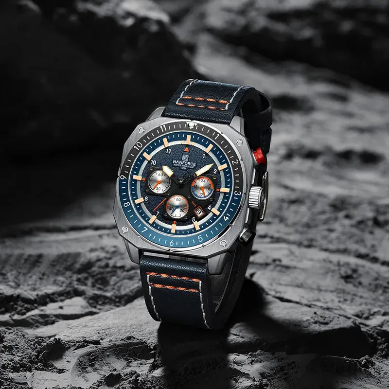 Relógio Masculino Pulseira de Couro Naviforce Signature Ocean