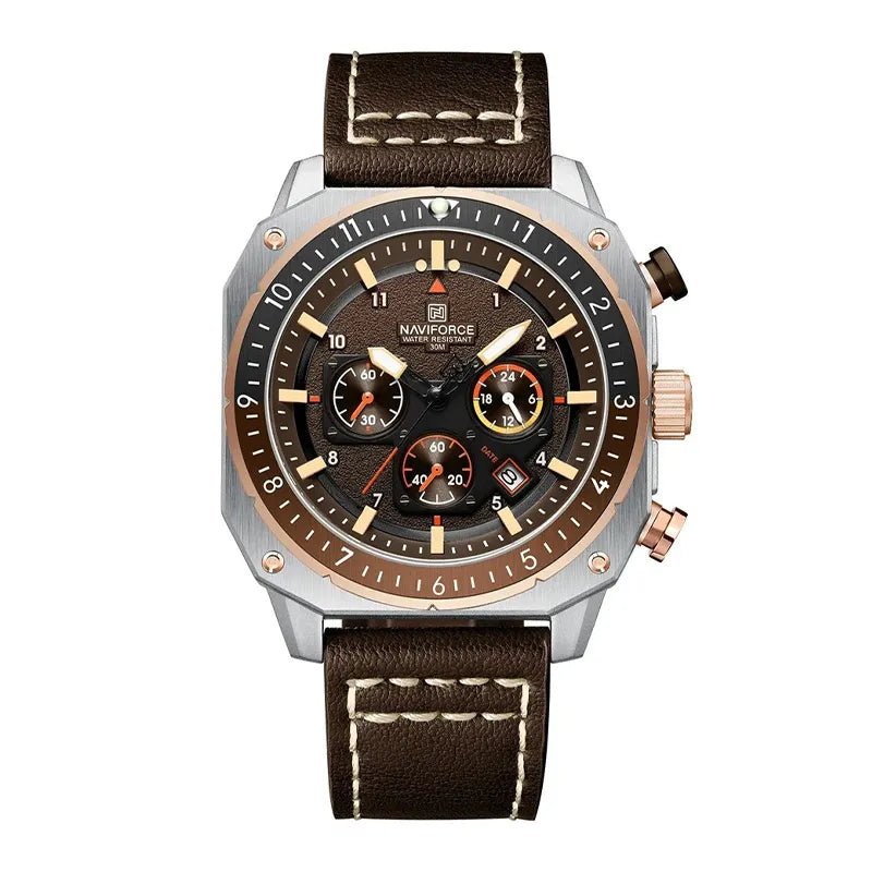 Relógio Masculino Pulseira de Couro Naviforce Signature Silvery