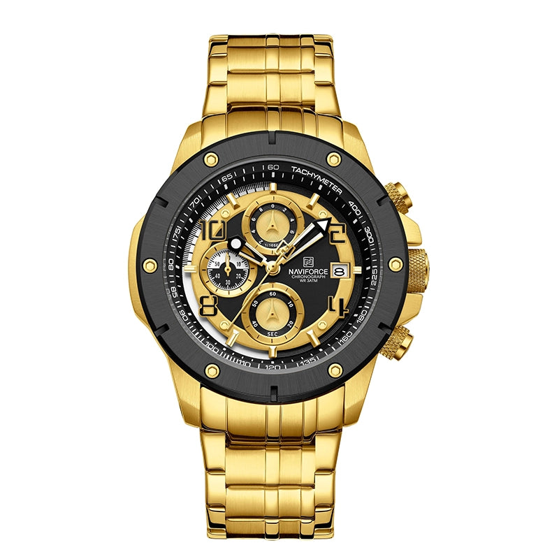Relógio Masculino em Aço Naviforce Clark Black Gold