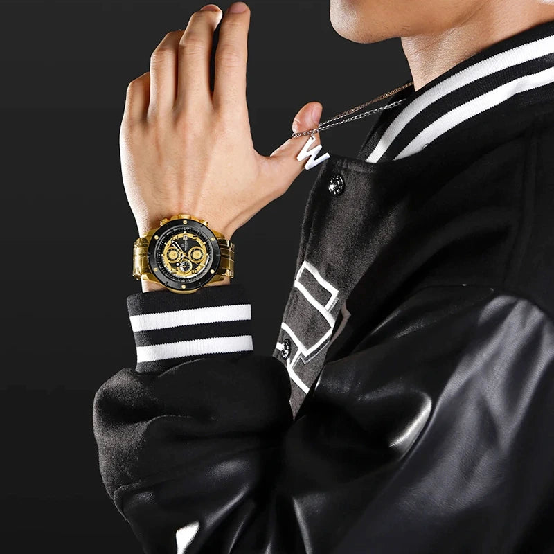 Relógio Masculino em Aço Naviforce Clark Black Gold
