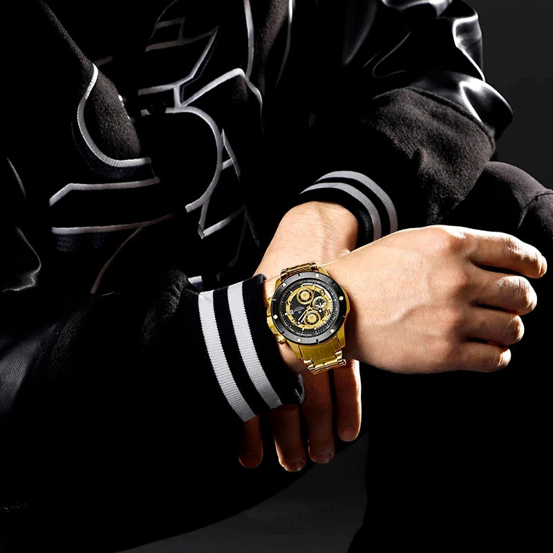 Relógio Masculino em Aço Naviforce Clark Black Gold