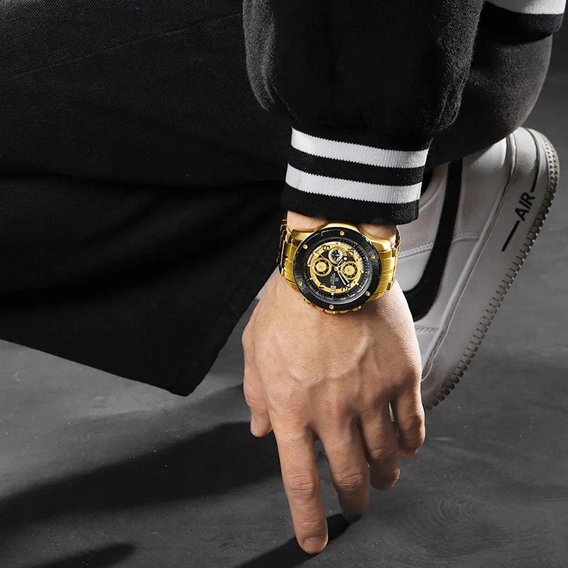 Relógio Masculino em Aço Naviforce Clark Black Gold