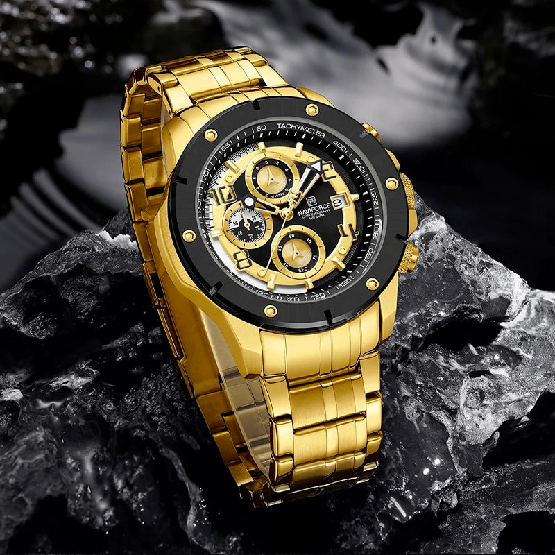 Relógio Masculino em Aço Naviforce Clark Black Gold