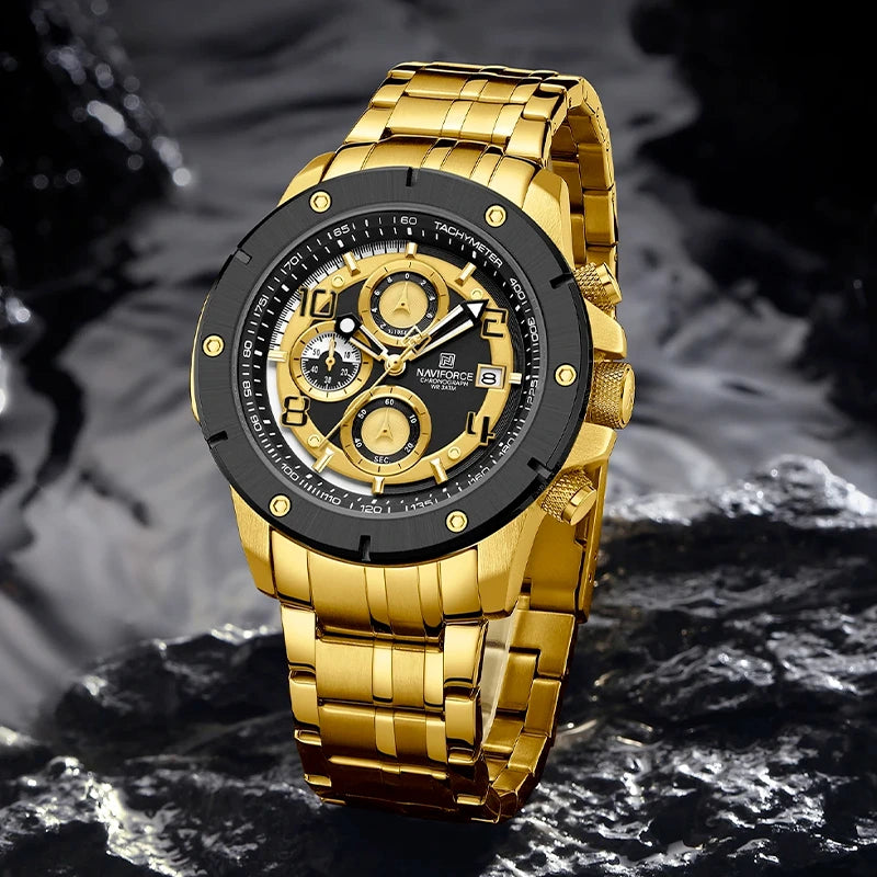 Relógio Masculino em Aço Naviforce Clark Black Gold