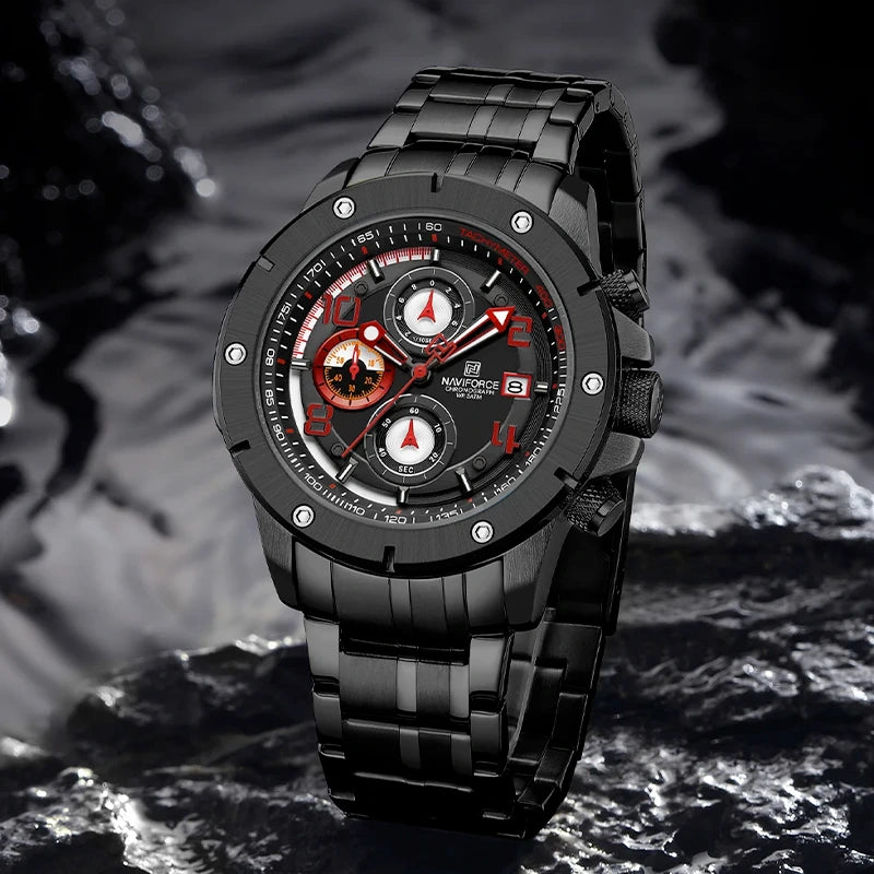 Relógio Masculino em Aço Naviforce Clark Red