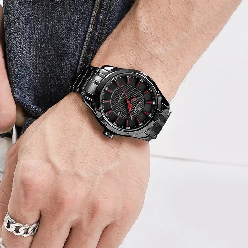 Relógio Masculino em Aço Naviforce Single Black Red