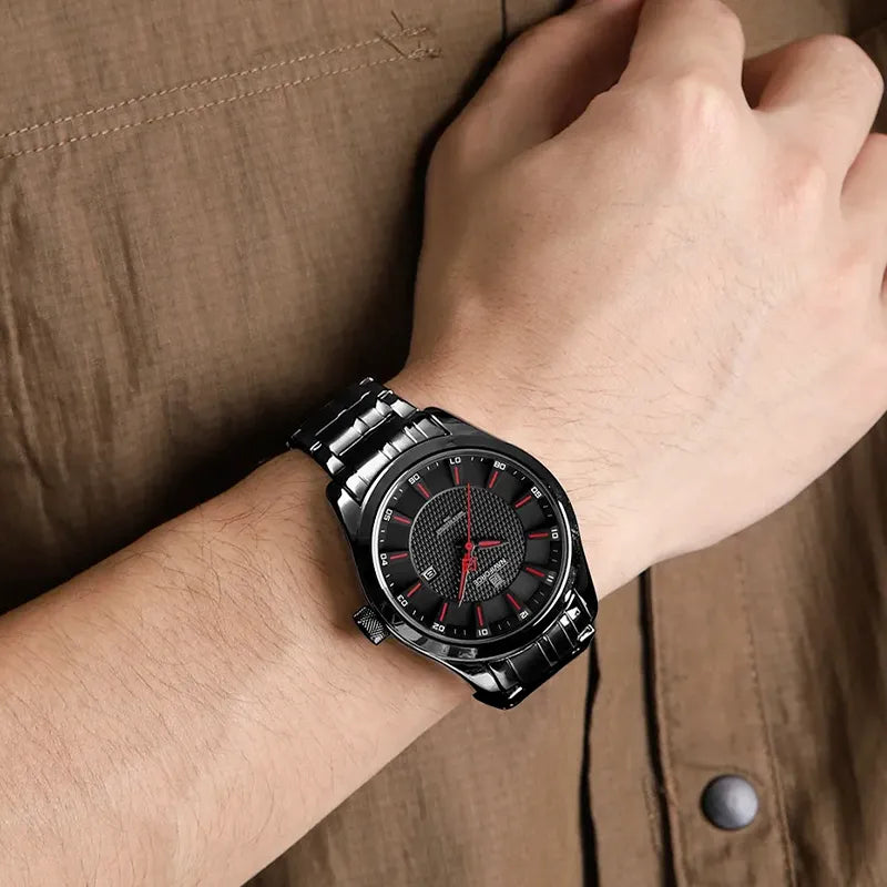 Relógio Masculino em Aço Naviforce Single Black Red