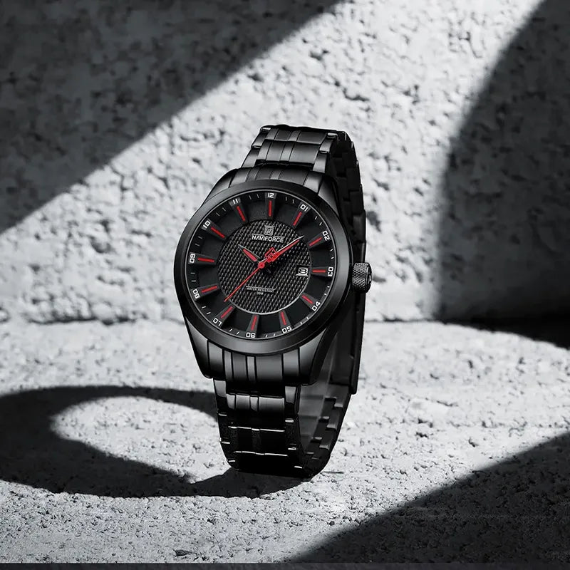 Relógio Masculino em Aço Naviforce Single Black Red