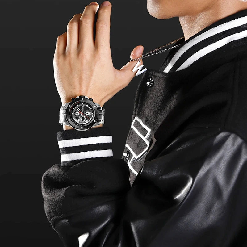 Relógio Masculino em Aço Naviforce Clark Silver Black