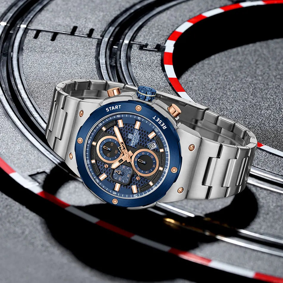 Relógio Naviforce Royal Silver Blue NF8072 - Cronógrafo Aço