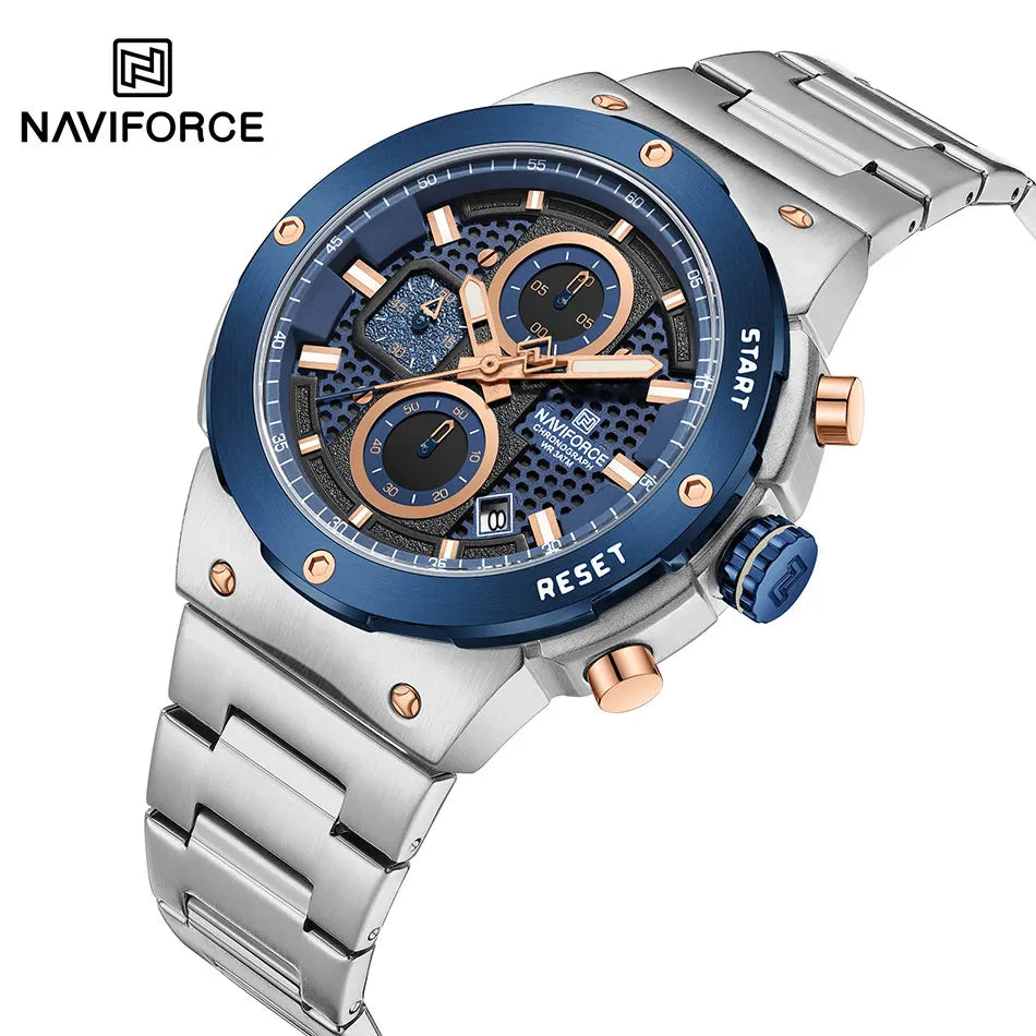 Relógio Naviforce Royal Silver Blue NF8072 - Cronógrafo Aço