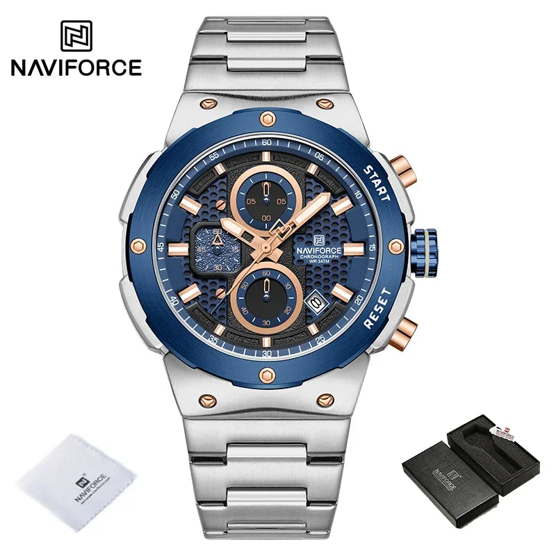 Relógio Naviforce Royal Silver Blue NF8072 - Cronógrafo Aço