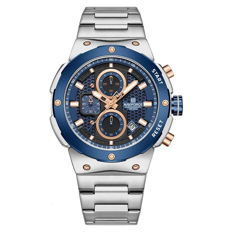 Relógio Naviforce Royal Silver Blue NF8072 - Cronógrafo Aço
