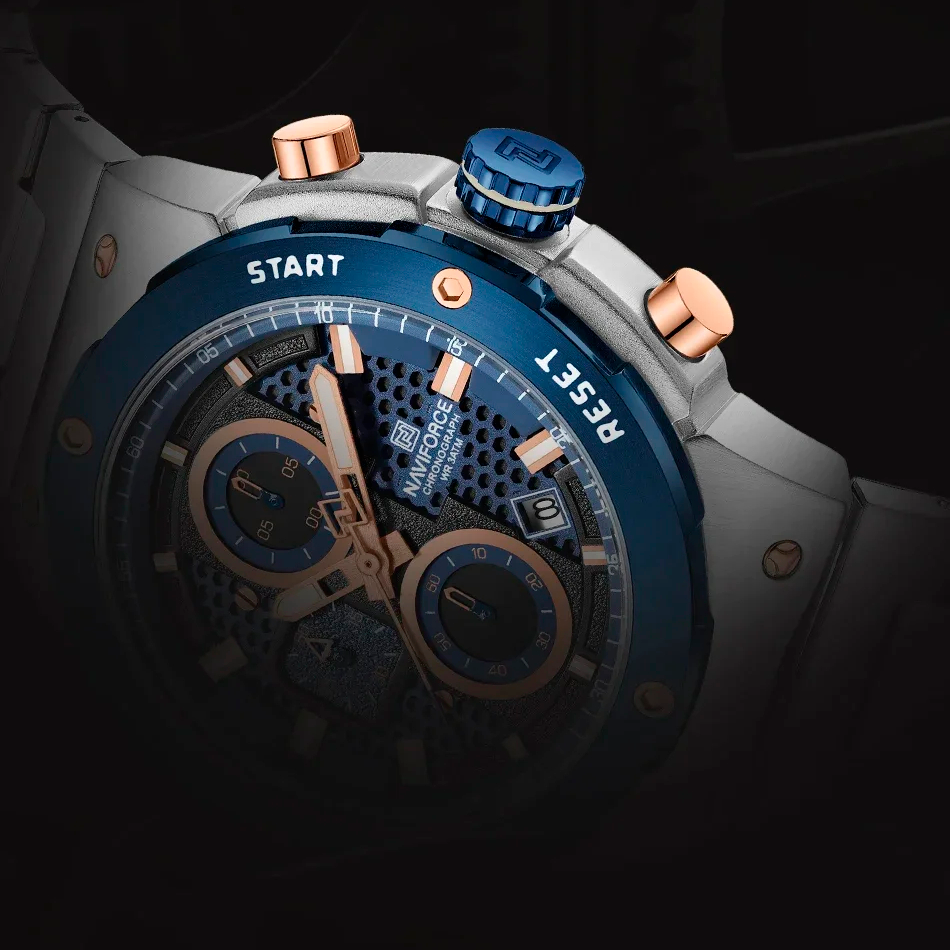 Relógio Naviforce Royal Silver Blue NF8072 - Cronógrafo Aço