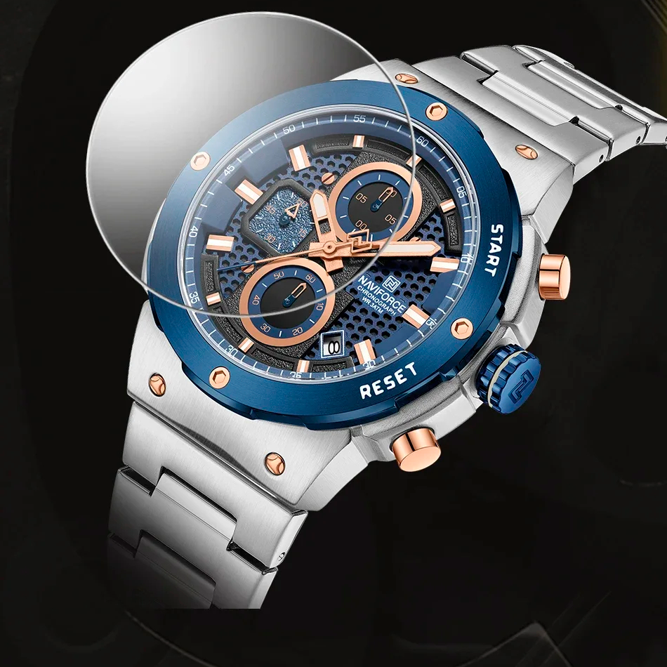 Relógio Naviforce Royal Silver Blue NF8072 - Cronógrafo Aço