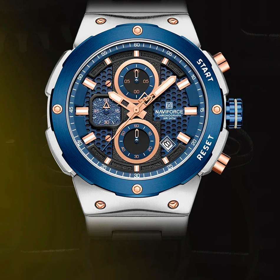 Relógio Naviforce Royal Silver Blue NF8072 - Cronógrafo Aço